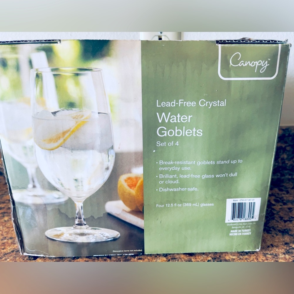 Lead-Free Crystal Water Goblets, Break-Resistant, Set of Four 12.5 fl oz